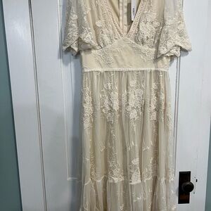 Baltic Born Clarissa Vintage Cream Midi V-Neck Dress XL